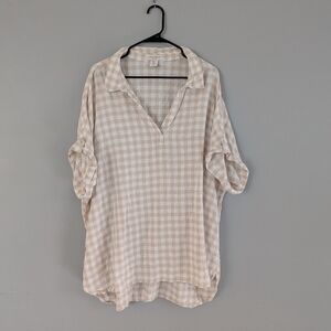 Laura Ashley Linen Blend Gingham Tunic Top Beige Check 3X